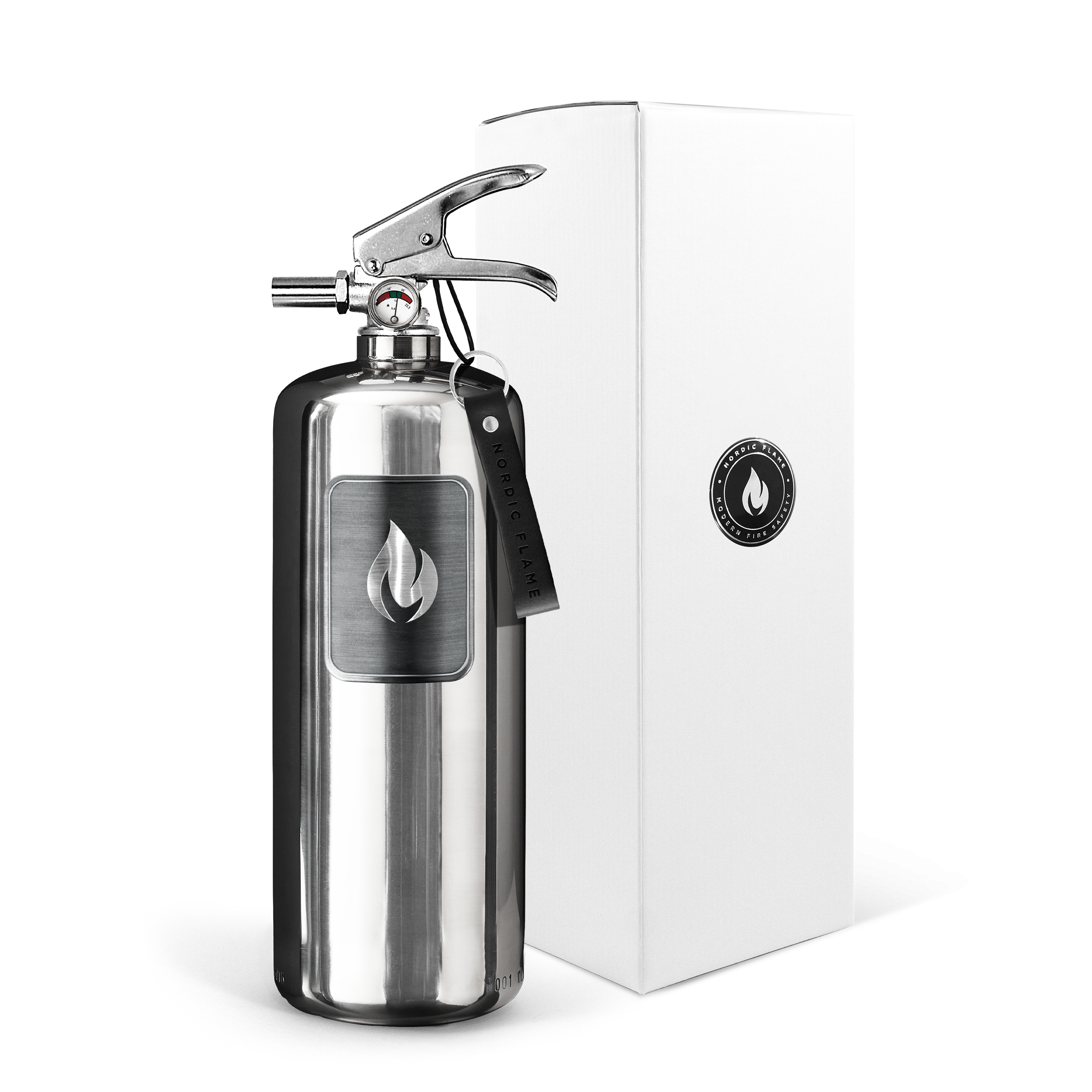 Design Feuerlöscher - ABC-Pulver - 2 kg - Edelstahl - NORDIC FLAME Design Feuerlöscher - ABC-Pulver - 2 kg - Edelstahl - NORDIC FLAME